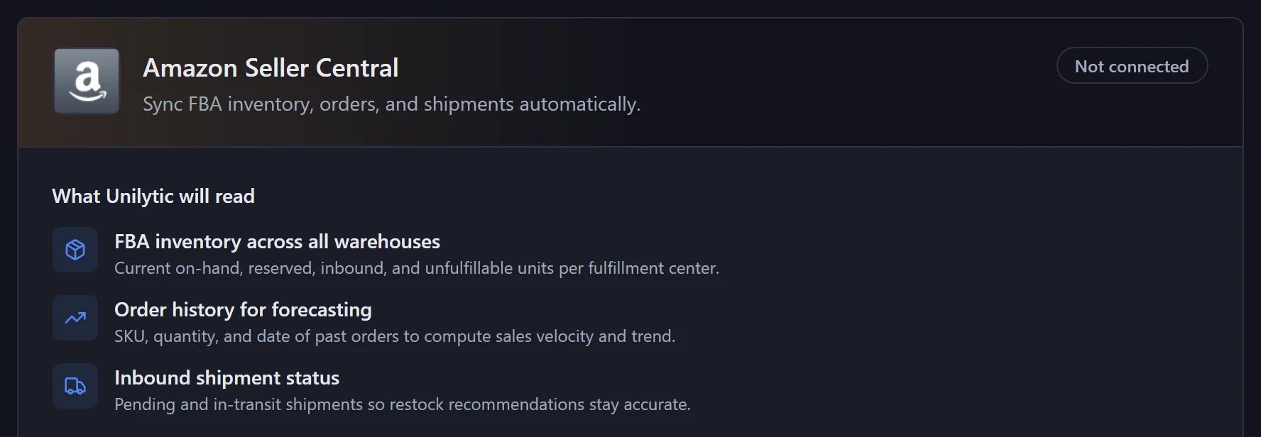 Amazon Seller Central integration: what Unilytic reads