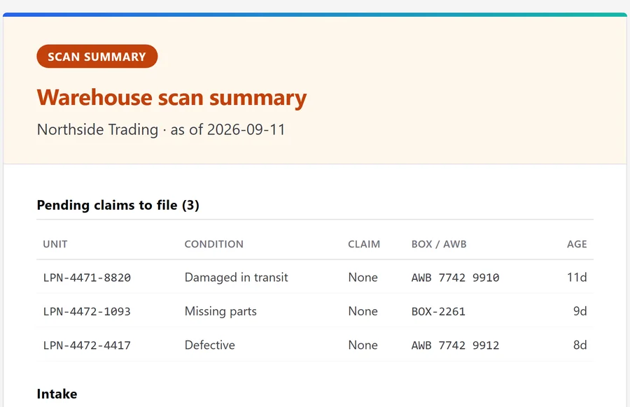 Warehouse scan summary email