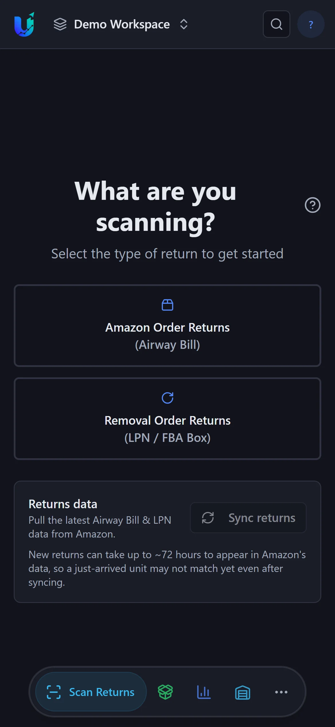 Scan Returns: choose airway bill or removal order